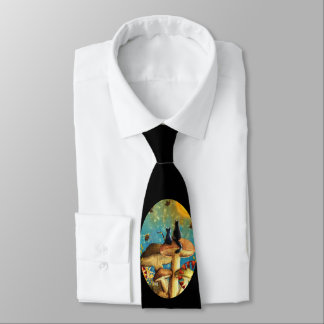 Mushroom Cats Black Neck Tie