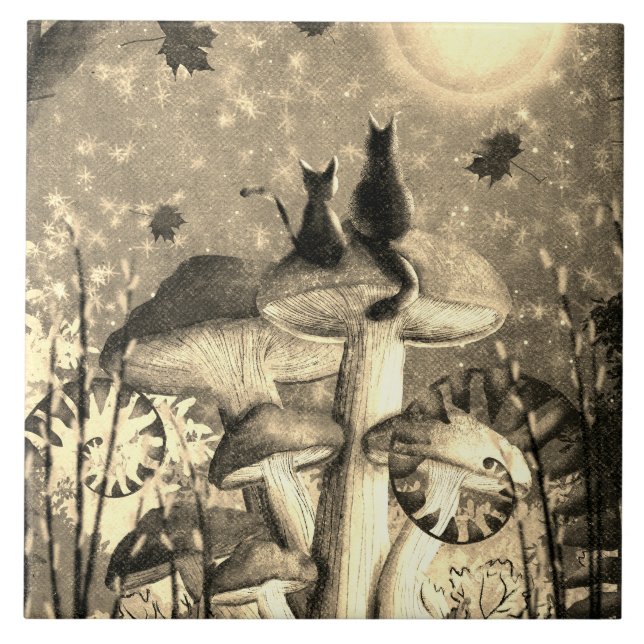 Mushroom Cats  Ceramic Tile (Front)