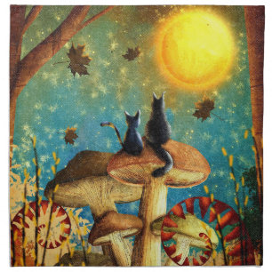 Mushroom Cats  Cloth Napkin