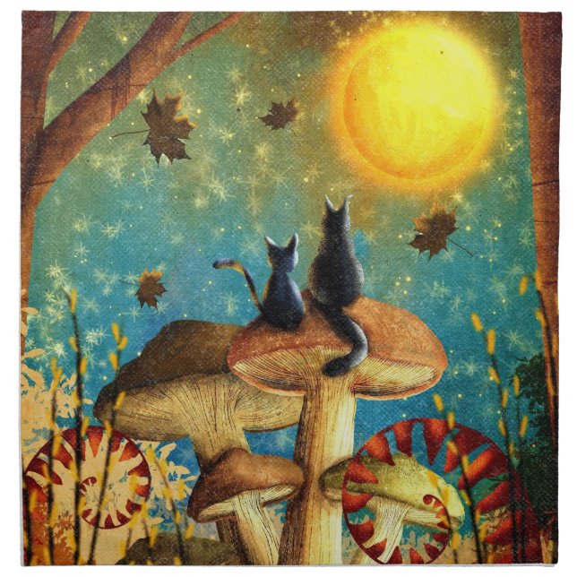 Mushroom Cats  Cloth Napkin (Front)