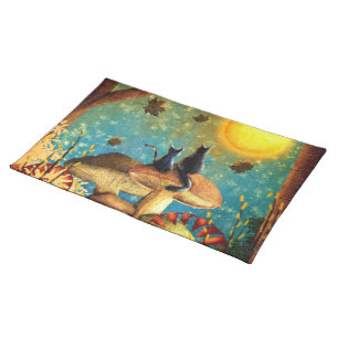 Mushroom Cats  Cloth Placemat