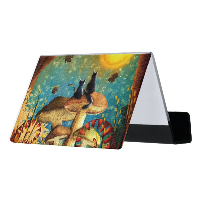 Mushroom Cats  Desk Business Card Holder (Angled Back)