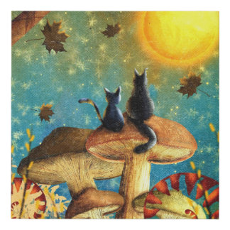 Mushroom Cats  Faux Canvas Print