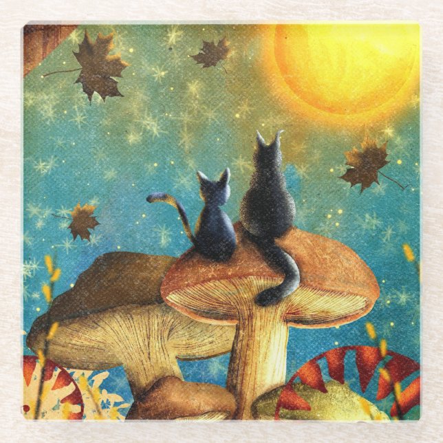 Mushroom Cats  Glass Coaster (Front)