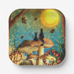 Mushroom Cats  Paper Plates