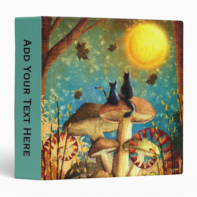 Mushroom Cats Personal Text 3 Ring Binder (Front/Spine)