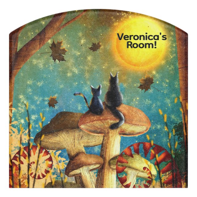 Mushroom Cats Personalize Name Door Sign (Contour Front)