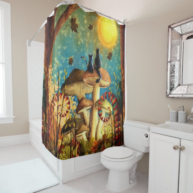 Mushroom Cats  Shower Curtain (In Situ)