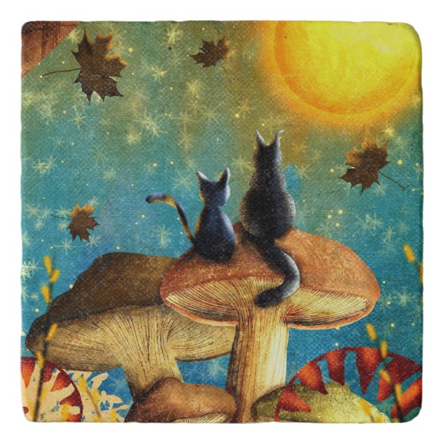 Mushroom Cats  Trivet (Front)