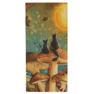 Mushroom Cats Wood Flash Drive