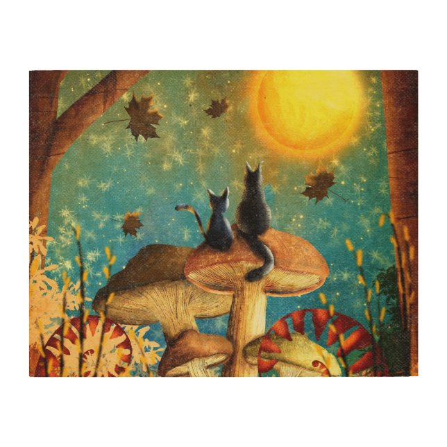 Mushroom Cats  Wood Wall Art (Front)