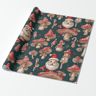 Vintage Mushroom Decorative Christmas Wrapping Paper, Holiday Paper