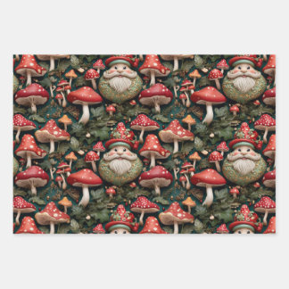 Mushroom Christmas Santa Wrapping Paper Sheets