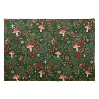 Mushroom Christmas Woodland Tablescape Cloth Placemat
