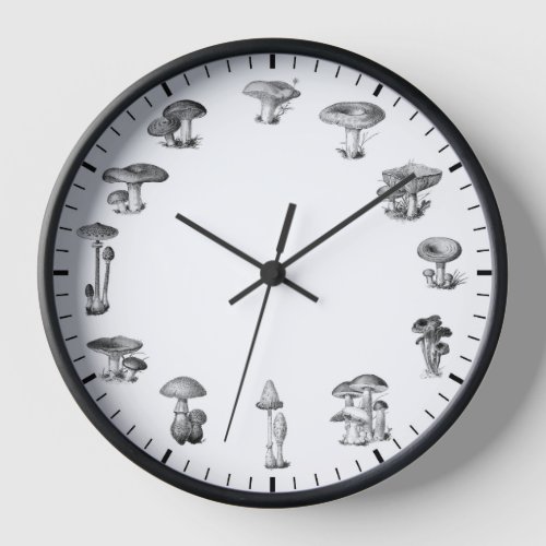 Mushroom Clock _ Black and White Mushrooms Clock