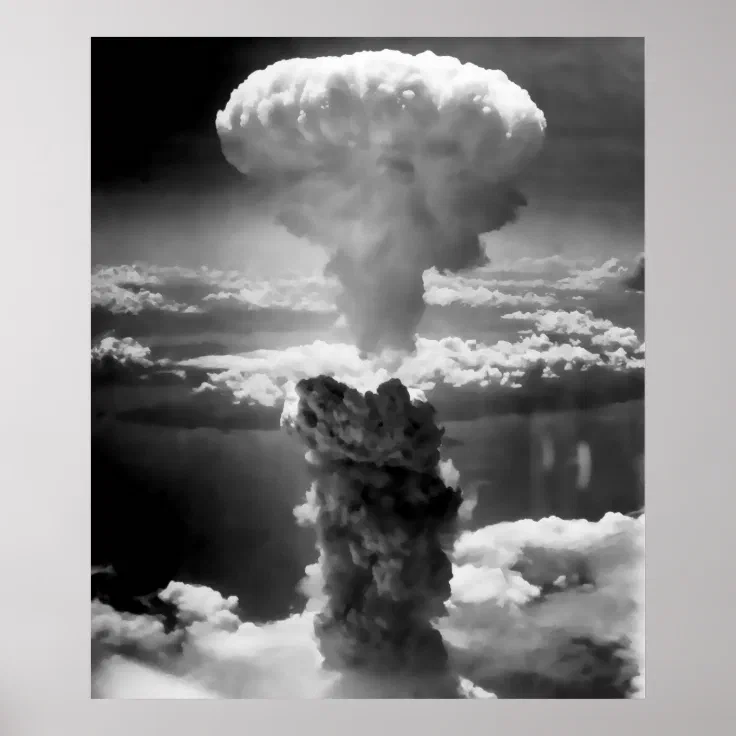 Framed Print Nuclear Explosion with Skull in Mushroom Cloud Picture Bomb Art 