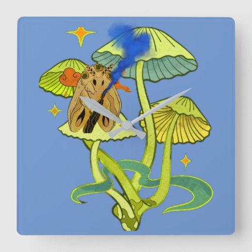 Mushroom Cluster Moth Fairy Core Creatures Square Wall Clock