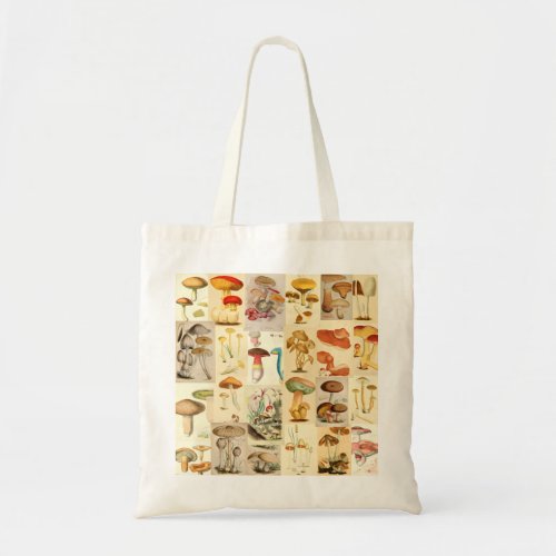Mushroom Collage Vintage Print Bag Shopping