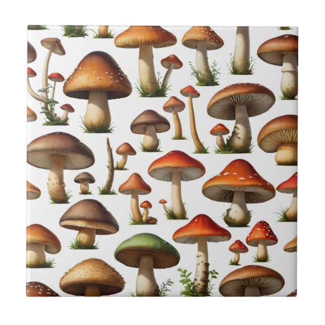 Mushroom Collection Pattern Design Ceramic Tile (Front)