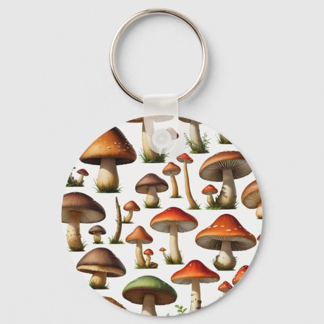 Mushroom Collection Pattern Design Keychain (Front)