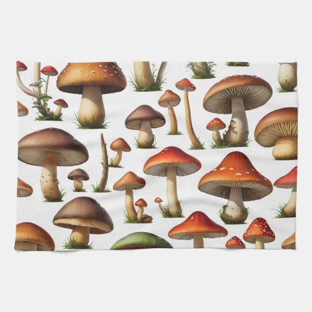 Mushroom Collection Pattern Design Kitchen Towel (Horizontal)