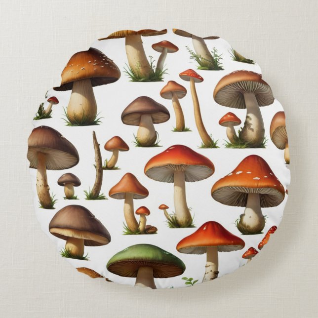 Mushroom Collection Pattern Design Round Pillow (Front)