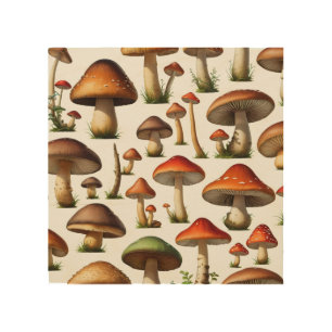 Mushroom Collection Pattern Design Wood Wall Art