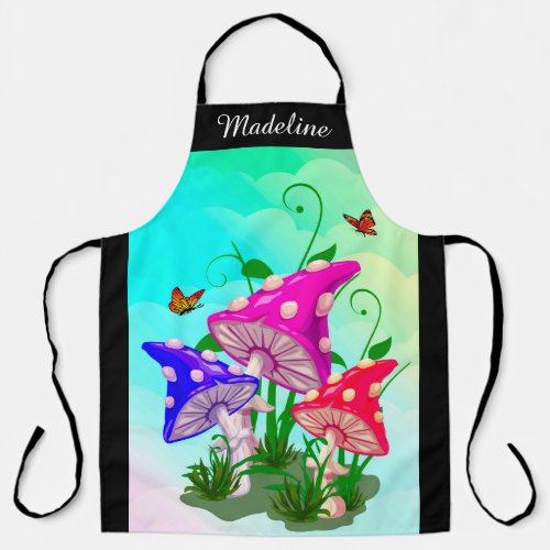 Mushroom  Colorful Trio Personalized Large Apron