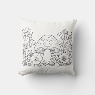 Mushroom Coloring Book Pillow Cottagecore