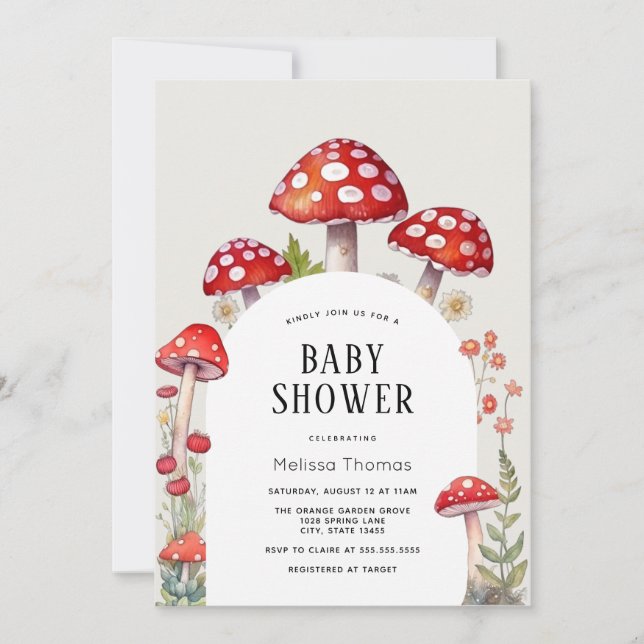 Mushroom Cottage Woodland Baby Shower Invitation (Front)