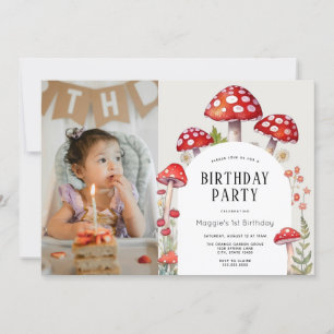 Mushroom Cottage Woodland Birthday Photo Invitation