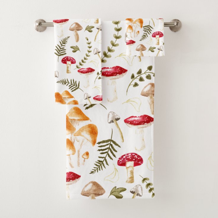 Mushroom | Cottagecore Aesthetic | Watercolor Bath Towel Set | Zazzle