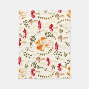 Mushroom   Cottagecore Aesthetic   Watercolor Fleece Blanket