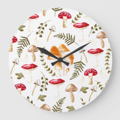 Mushroom  Cottagecore Aesthetic  Watercolor Large Clock