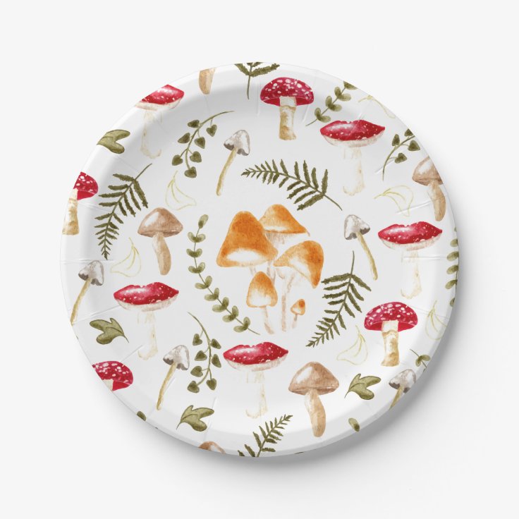 Mushroom | Cottagecore Aesthetic | Watercolor Paper Plates | Zazzle