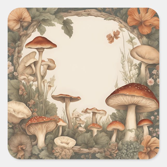 Mushroom Cottagecore Square Sticker (Front)