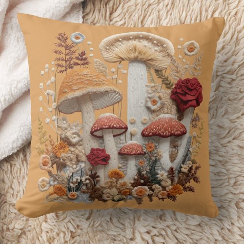 Mushroom Cottagecore Throw Pillow