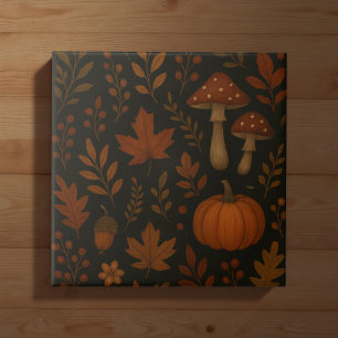Mushroom Cottagecore Tile Dark Whimsical Woodland