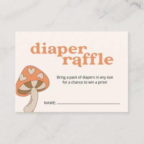 Mushroom Diaper Raffle Baby Shower  Brown Orange Enclosure Card