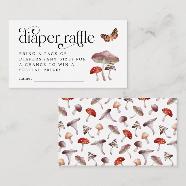 Mushroom Diaper Raffle Ticket Enclosure Card (Front/Back)