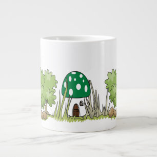 Mushroom Dwarf House in the Woods - Fantasy Forest Giant Coffee Mug