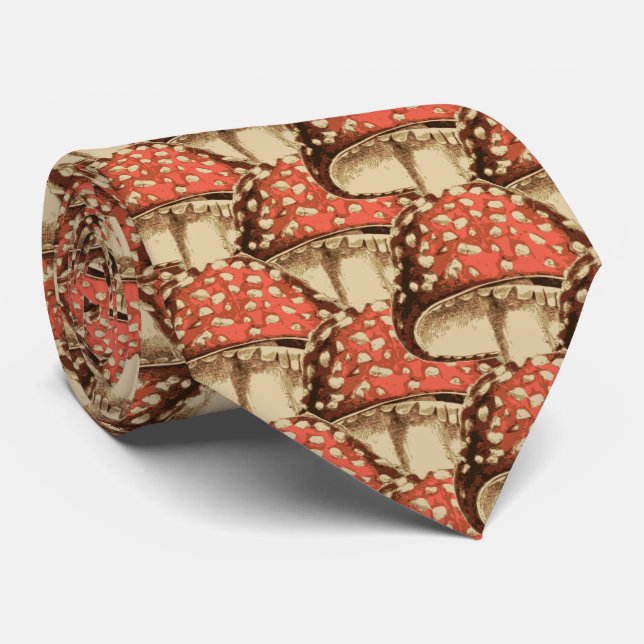 Mushroom Elegance - Vintage-Inspired Neck Tie (Rolled)