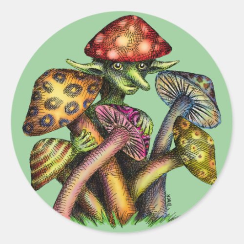 Mushroom Elf Classic Round Sticker