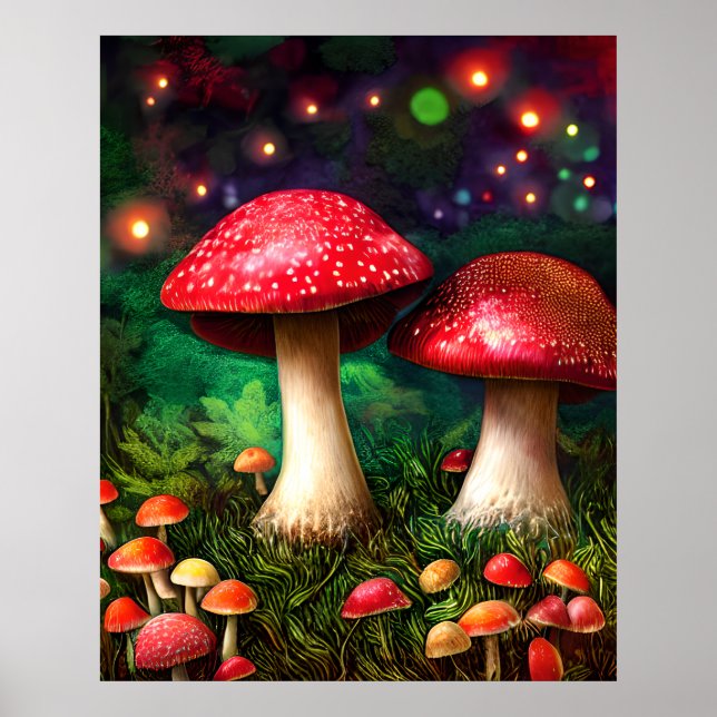 Mushroom Enchanted Forest Fantasy Sparkle Poster (Front)