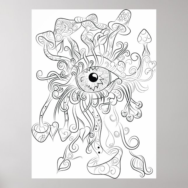 mushroom eye drawing adult coloring poster (Front)