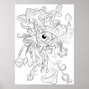 mushroom eye drawing adult colouring poster