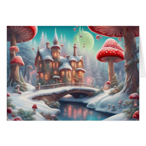 Mushroom Fairy Cottage Greeting Holiday Card