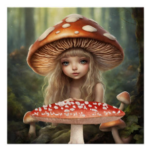 Mushroom Fairy Fantasy World Forest Illustration  Poster