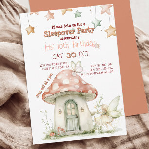 Mushroom fairy home, girly magic forest birthday invitation