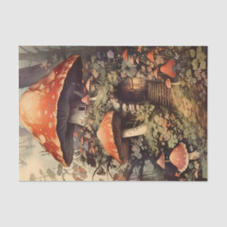 Mushroom Fairy House Among Flowers Illustration Tissue Paper